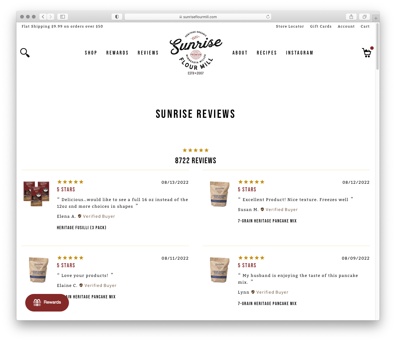 Reviews page